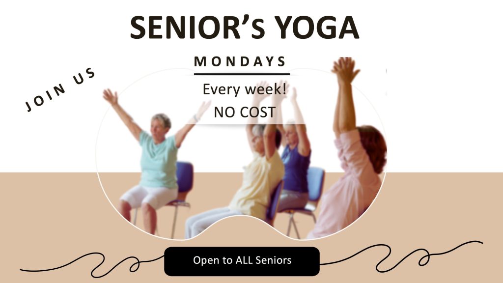 Seniors Yoga class announcement at Alderwood United Church.